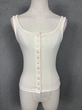 Pinkmstyle Women's Sleeveless Ribbed Button-Front Tank Top  Cream  Small NWT's